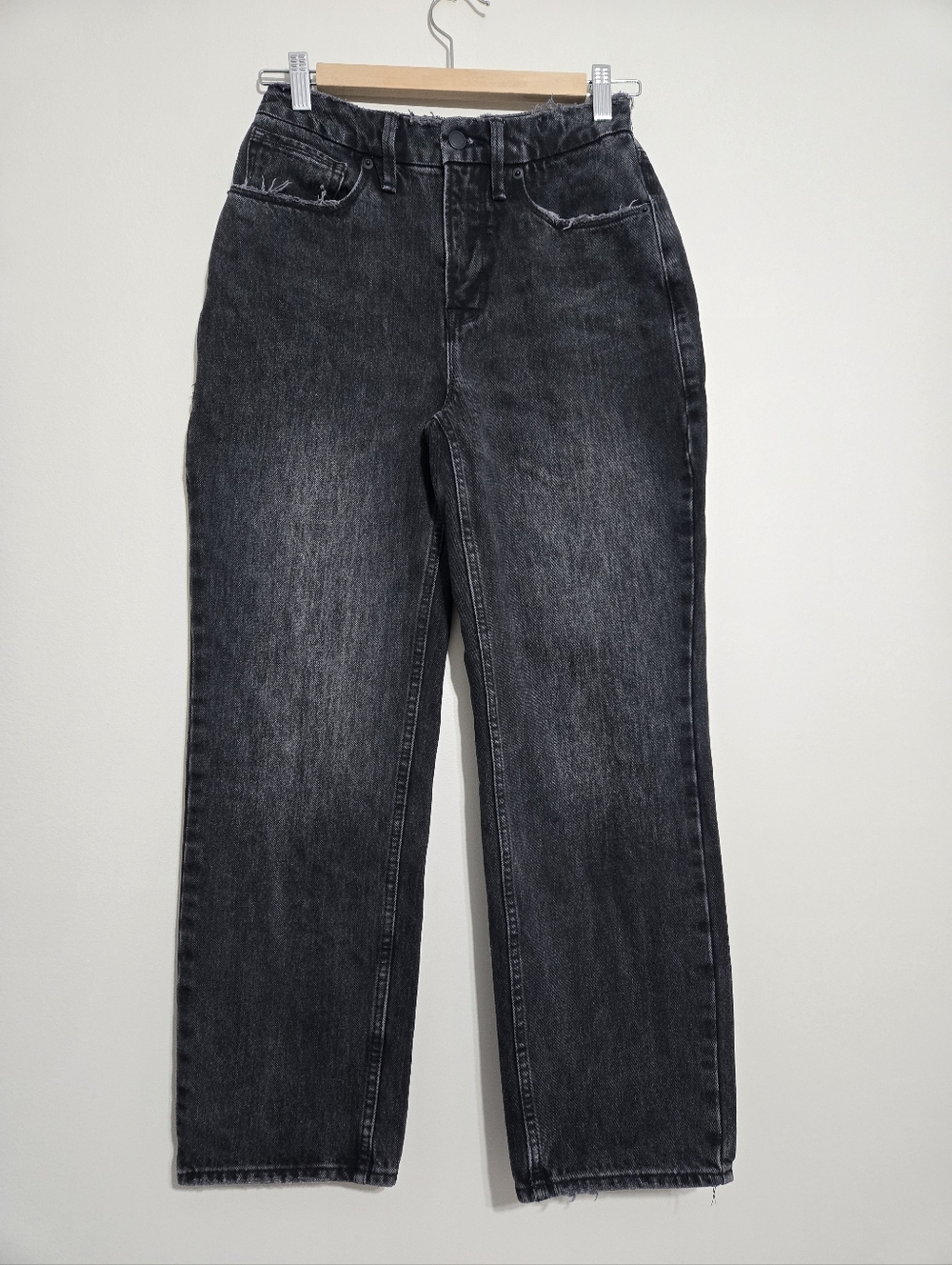 Good American GNDU999BT Women’s Black Jeans High Rise Distressed Size 25/0